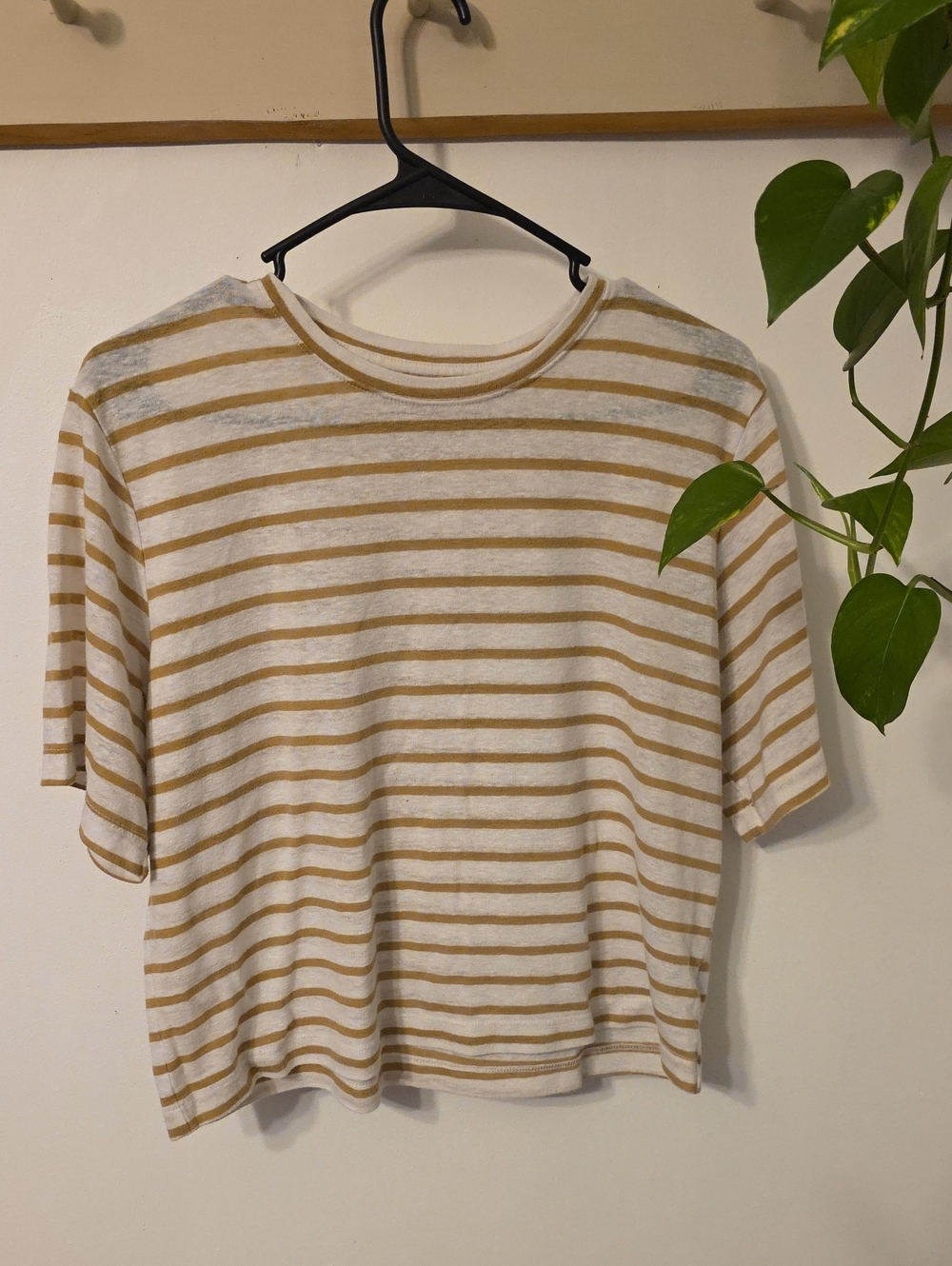 Striped Short-Sleeve Tee in Cream and Tan